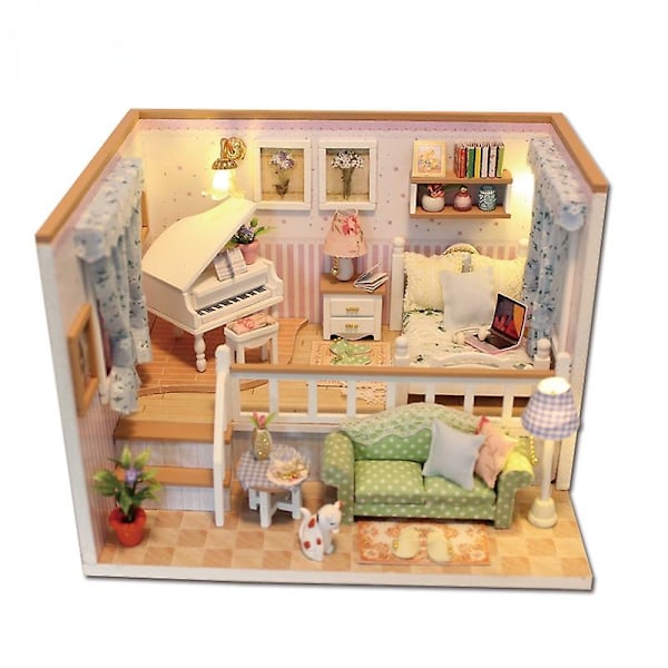 Diy dockhus miniatyr med möbler manuell montering modellstuga
