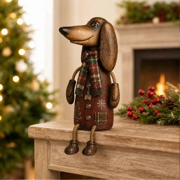 Vintage juledachshund-figur - Festlig julepynt til peishyllen L