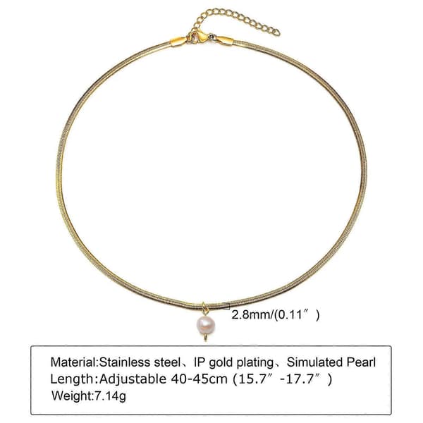 Chic Herringbone Kedjehalsband för Kvinnor, Guldfärgad Metallkedja med Simulerad Pärlberlock, Coola Chokers för Tjejer