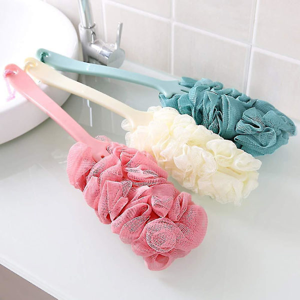 3-pack Långskaftad Dusch Kroppsborste Loofah Hudsvamp Rengöring Rygg Skrubb Peeling Luffa Kropp Badsvamp