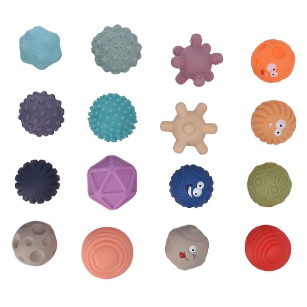 Baby Sensoriske Bolde Sæt - 16stk Bløde Teksturerede Massage Stress Relief Squeeze Bolde til Småbørn (6+ Måneder)
