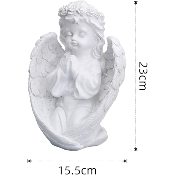 Bedende Engel i Harpiks - Engelstatue med Vinger - Englefigur