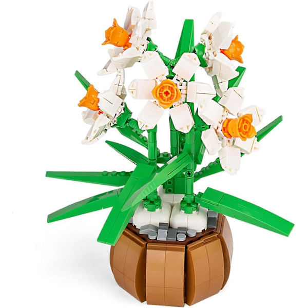 Blombyggset för Vuxna, Blombukett Påskliljor Bonsai Växt, Botanisk Samling Heminredning, Kreativ Leksakspresent för Pojkar Flickor 6+