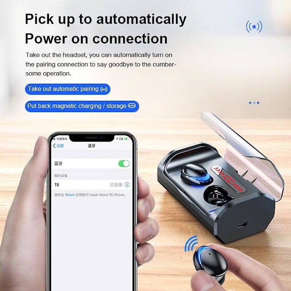T8 Bluetooth 5.0 Hörlurar Touch Control Trådlösa Hörlurar Hd Stereo Vattentäta Headset Med Led-display 3000mah Laddningsbox Bluetooth Headset Hea
