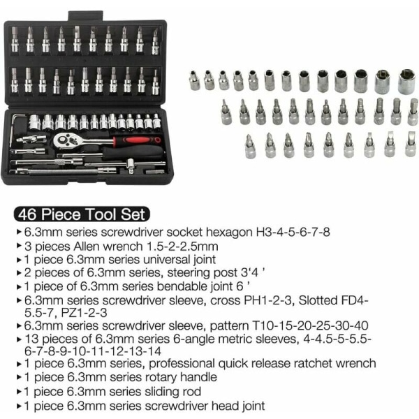 46-delt værktøjskasse topnøglesæt DIY værktøjssæt topnøglesæt til daglig reparation og gør det selv værktøjskasse