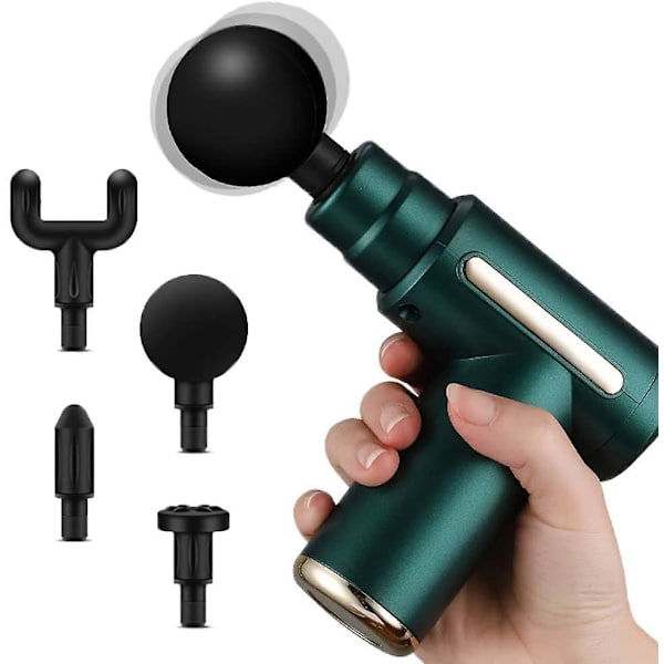 Mini-hierontapistooli Syväkudoshierontapistooli USB-lataus 4 hierontapäätä Matkakäyttöön Koti Kädessä pidettävä sähköhieroja 6 tilaa - Vihreä