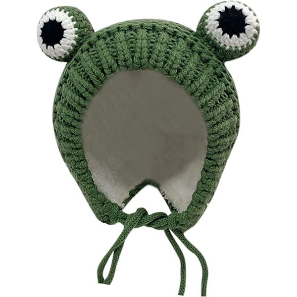 Stickad Beanie för Barn Söt Groda Cartoon Vintervärmare Hatt Med Stora Ögon För Barn Pojkar Flickor