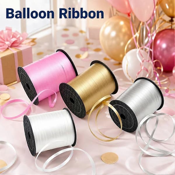 Helligdagsbånd 228 meter til ballonbinding, festligt, plast, fleksibelt og glat Silver ribbon