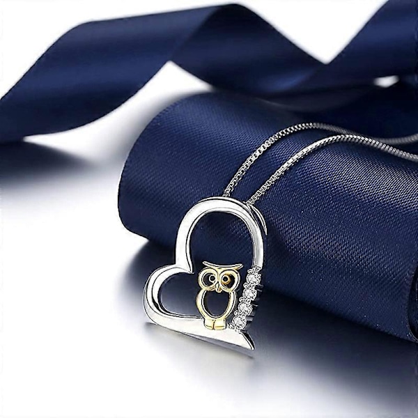 Silverhalsband mode hjärta temperament uggla tvåfärgat hänge dam smycken, 1 st