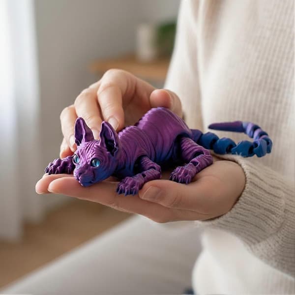 3D-printede kattefigurer med ledd - Dyrepynt til skrivebordet laser Red