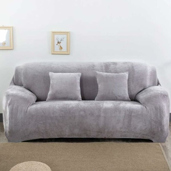 Tykke sofabetræk til 1/2/3-personers ren farve fløjlssofabeskytter Let at installere Elastisk stof-stræksofabetræk (sølvgrå 2-personers 145-185 cm)