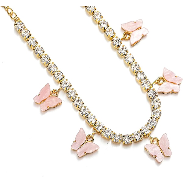 Sommerfugl Ankelkæde Til Kvinder Teenagere Piger, 18k Guld / Hvidguld Belagt Rhinestone Indlæg Kæde Tennis Ankel Armbånd Med Forlængelse Guld-Pink