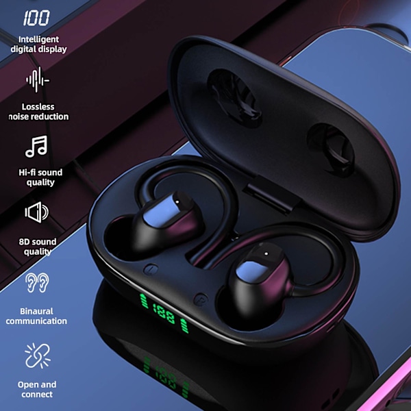 Bluetooth Earphones With Microphones Sport Ear Hook LED Display Wireless Headphones HiFi Stereo Earbuds Headsets