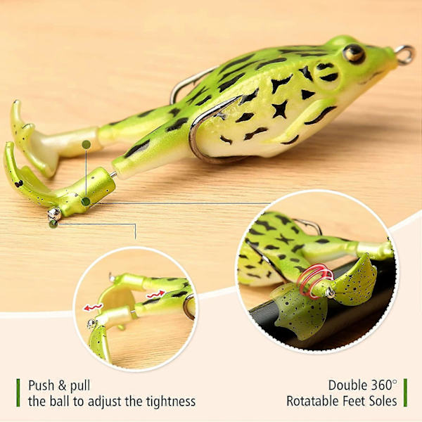 Topwater Grodlure för Bass, Öringfiske, Lure Kit Set, Realistisk Prop Groda, Mjuk Swimbait, Flytande Bete med Weedless Krokar för Sötvattensaltvatten