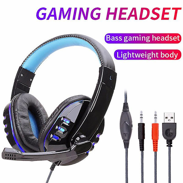 Illuminate støjreducerende gaming headset hovedtelefoner headset øretelefoner hovedbøjle med mikrofon stereo bas