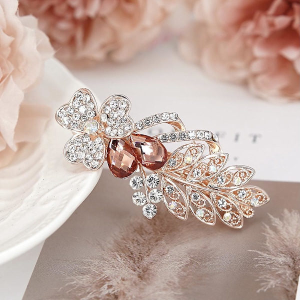 Clover Crystal Hårklemme, Bryllupshodeplagg Hårtilbehør, Franske Hårspenner Fjærklemme Brud Bryllup Formell Begivenhet Smykketilbehør,WZ-