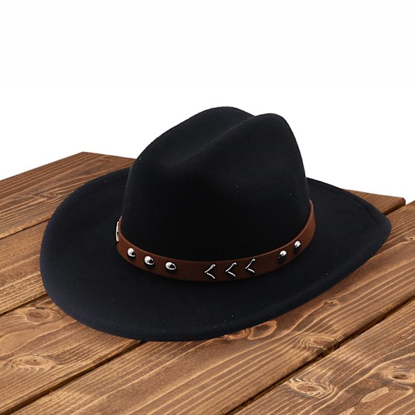 Herrarnas ullvarma hatt, trendig ullhatt, cowboyhatt med bred brätte för höst och vinter (04)