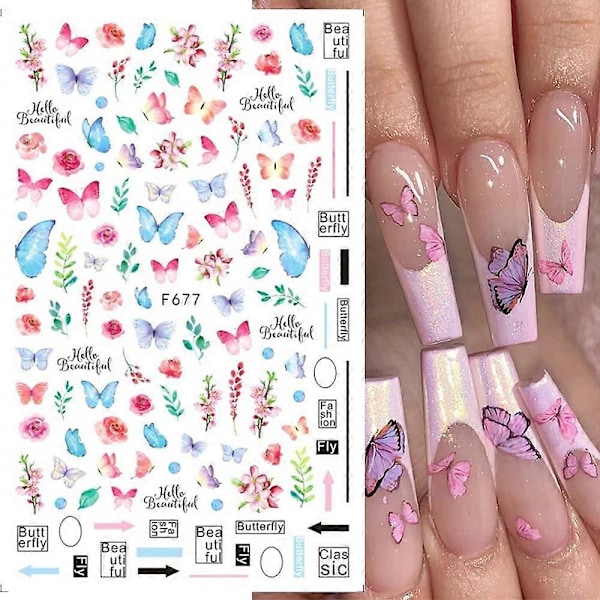 10 Ark Fjärils Nagelkonst Dekaler Självhäftande Nageldekaler Vattenöverföring Vanessa Designs Dekorationer för Nagelgel Polish