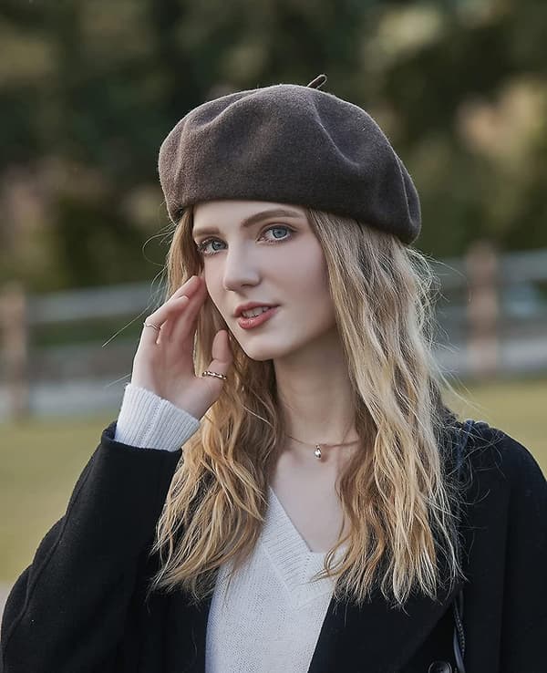 Damer Beret Hat Fransk Uld Beret Cap Klassisk Ensfarvet Efterår Vinter Huer