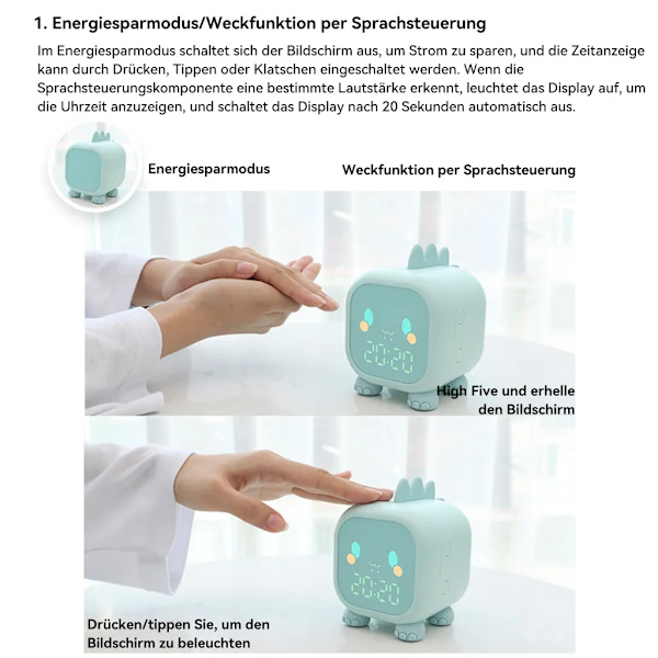 Barnklocka dinosaurie väckarklocka med nattlampa timer 6 set ringsignaler, rosa