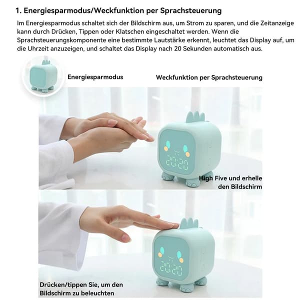 Børnevækkeur børne dinosaur vækkeur med nattelys timer 6 sæt ringetoner, pink