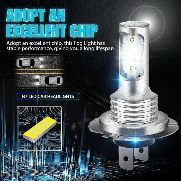 2x H7 LED-frontlykt 6000k Super Hvit 110w 8000lm Frontlyktsett