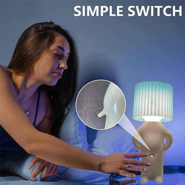 Kreativ lampe slem gutt sjenert mann liten nattlampe hjemmedekorasjon Eu-plugg (blå)