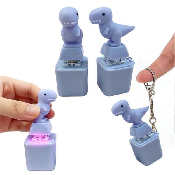 Dinosaur Switch Tester Nøglering med LED-lys, sød keycap-charme, mekanisk klik