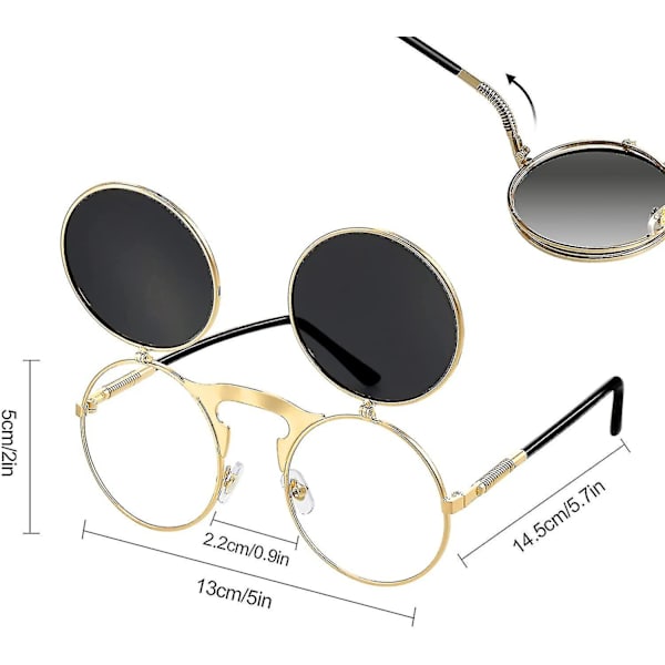 Fällbara Steampunk-solglasögon Svarta Gotiska Runda Retro Hippie-glasögon För Män Kvinnor