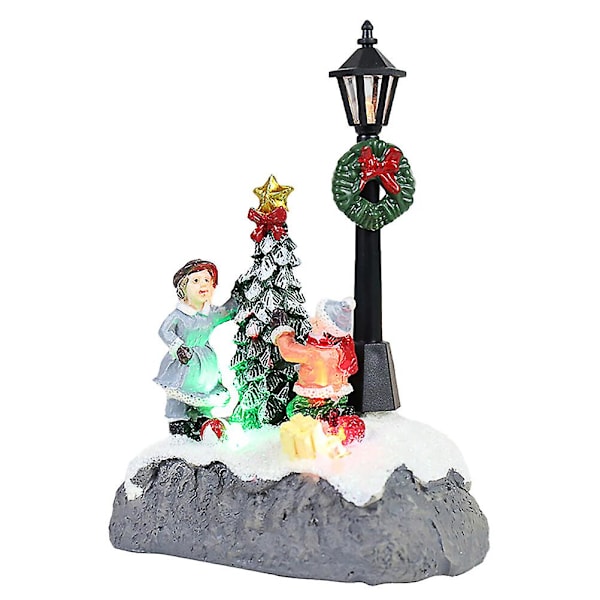 1 st miniatyr LED-julgransdekoration i harts för skrivbord, mikrolandskapsdekoration (inget batteri)（13X8,5X5,5CM, som visas）