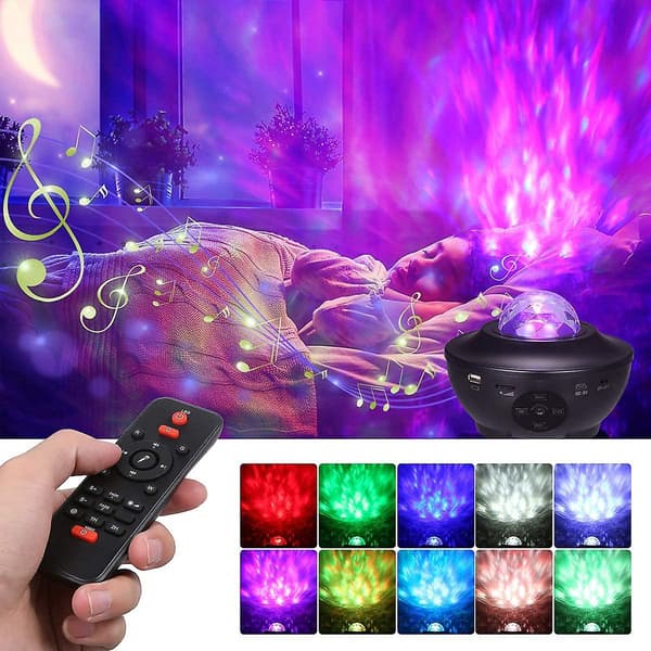 Led-stjerneprojektor, Tom-shine vandbølgeeffekt natlys, Bluetooth/musik