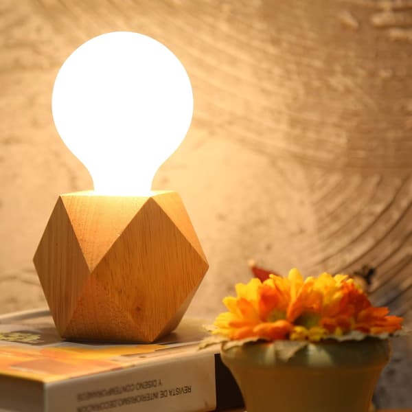 2024, liten bordslampa sänglampa med diamant träbas bredvid lampan, E27 perfekt för sovrum