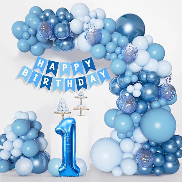 1-årsdagens dekorasjon for gutter - blå ballonger og dekor