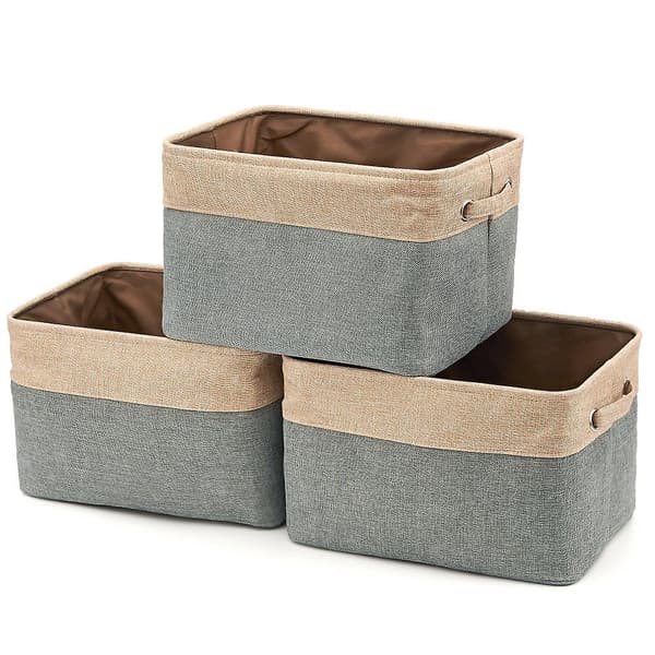 Vikbar Linneförvaringslåda Förvaringskorg Med Handtag - Set Om 3 (grå / Beige)
