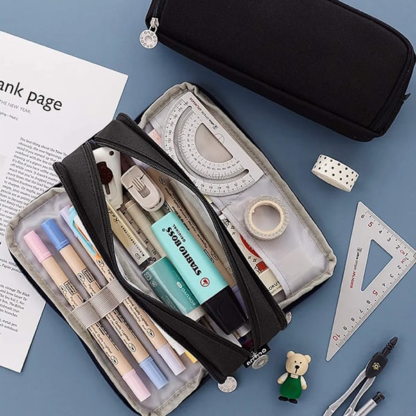 Pennfodral med dragkedja, 3 fack för skol- och kontorsmaterial, perfekt present till studenter