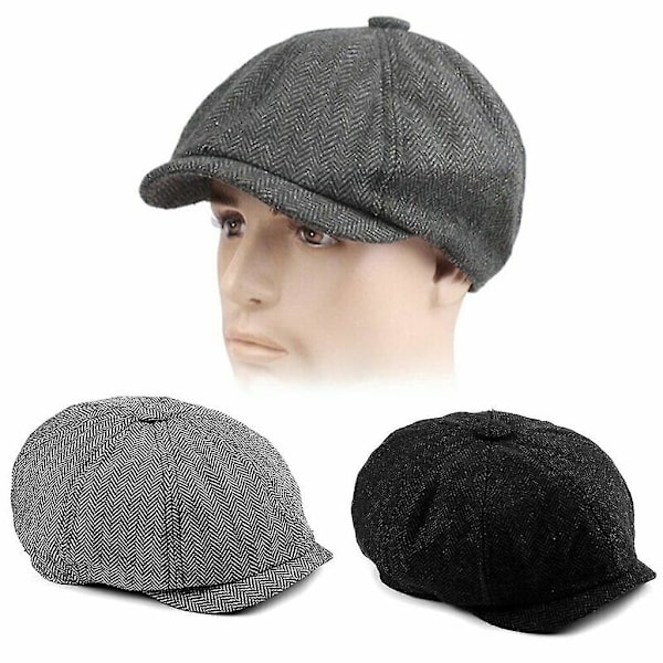 Herre Rutete Herringbone Cap Beret Flat Cap