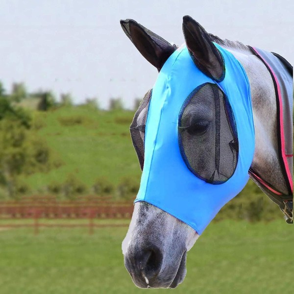 Hästflugmask, flugmasker för hästar med öron, slät & elastisk Lycra flugmask, ridsport och UV-skydd