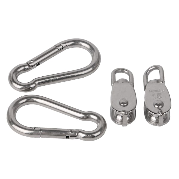 2 x Fjäderhakar i rostfritt stål 2x Remskivblock 70x20x15mm Silver