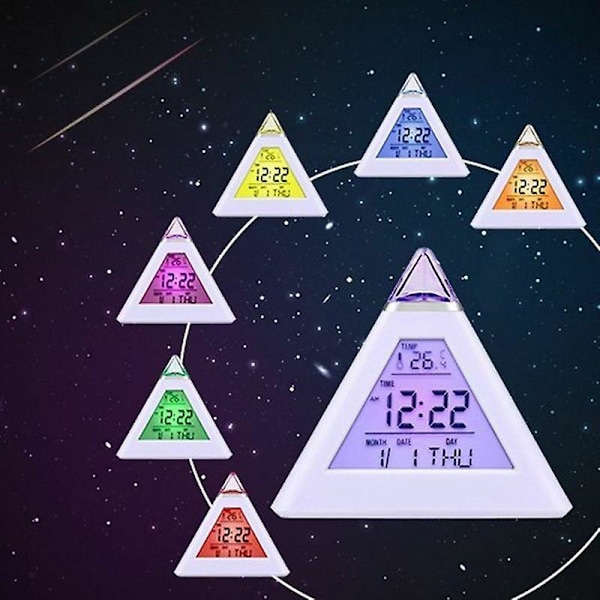 Digital Glowing Led Alarm Clock Pyramid Color Changing Clock Home Office Desk Table Clock Lcd Snooze Clock With Temperature Calendar Date Time Display