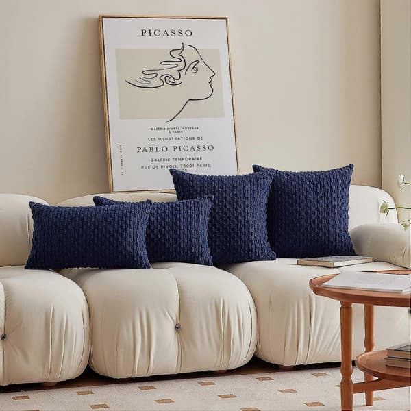 Set med 2 Dekorativa Kuddfodral, Solid Randig Corduroy Plysch Sammet Kuddfodral för Soffa, 50cm, 20 x 20 Tum, Marinblå