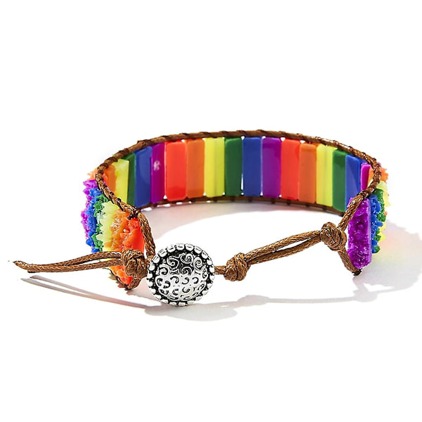 Natursten Rør Perler Læder Wrap Armbånd Par Armbånd Til Voksne（E）