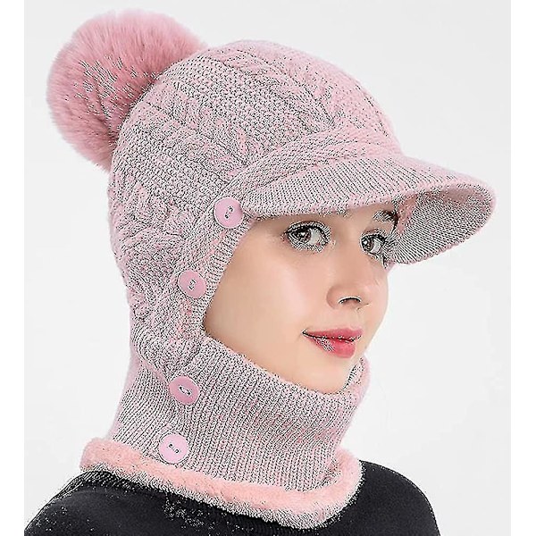 Dame Én Stykke Slouchy Fleece Hue Halstørklæde Maske Varm Vinter Strikket Hue