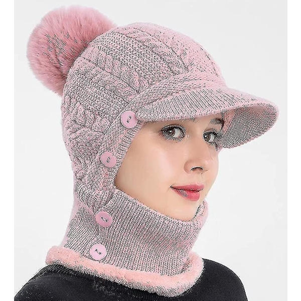 Kvinners Enkeltstykke Slouchy Fleece Lue Sjal Maske Varm Vinter Strikket Lue