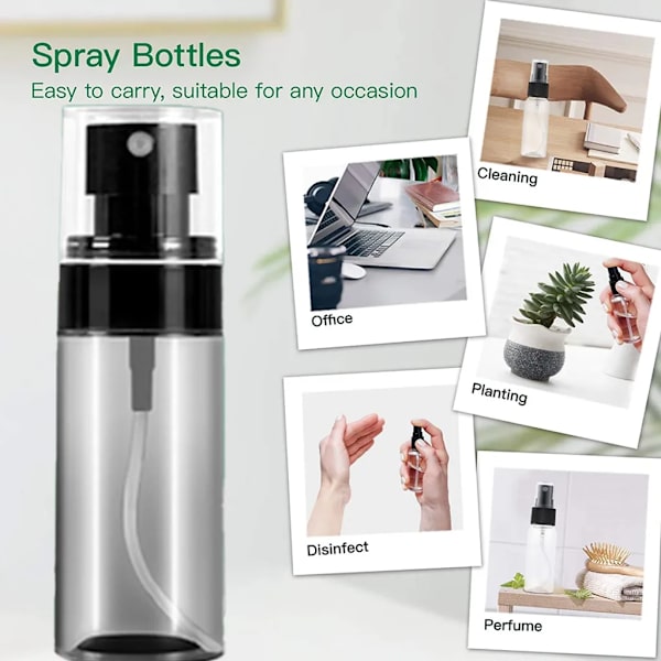 Sprayflaskor, Transparenta Tomma Fina Dimma Plast Mini Reseflaska Set Små Påfyllningsbara Vätskebehållare (Genomskinlig Svart, 80ml)