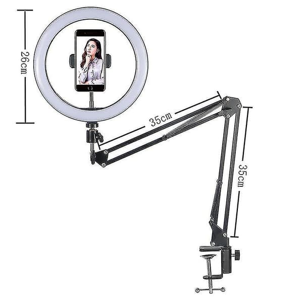 10in LED Selfie Ring Light med forlængelig arm, stativ og telefonholder