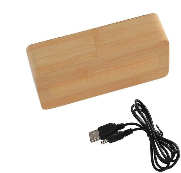 Træ Digital Ur Multifunktion Led Vækkeur Med Tid/temperatur/dato Display Og Stemmestyring（gul）