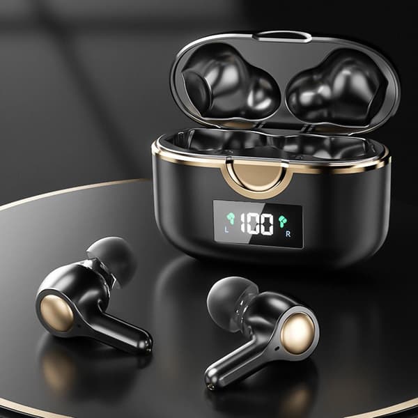 In-ear 5.0 Dubbel-rörlig ring Fyra-högtalare Subwoofer Bluetooth-headset med roterande display