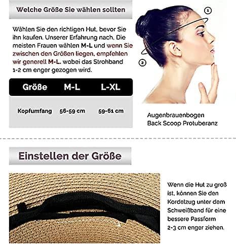 Dww-Dame Solhat af Halm M56-58cm Bredskygget Sommerhat Sammenfoldelig Rulle-Op Floppy Strandhat til Kvinder