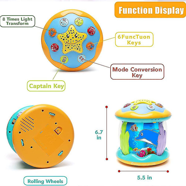 Ocean Rotary Musical Toy Infant Light Up Tummy Time Toddler Toys Girl Boy