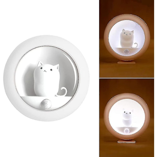 Med rörelsesdetektor, magnetisk, USB-laddning, kattunge nattlampa, mycket energibesparande, (vit)